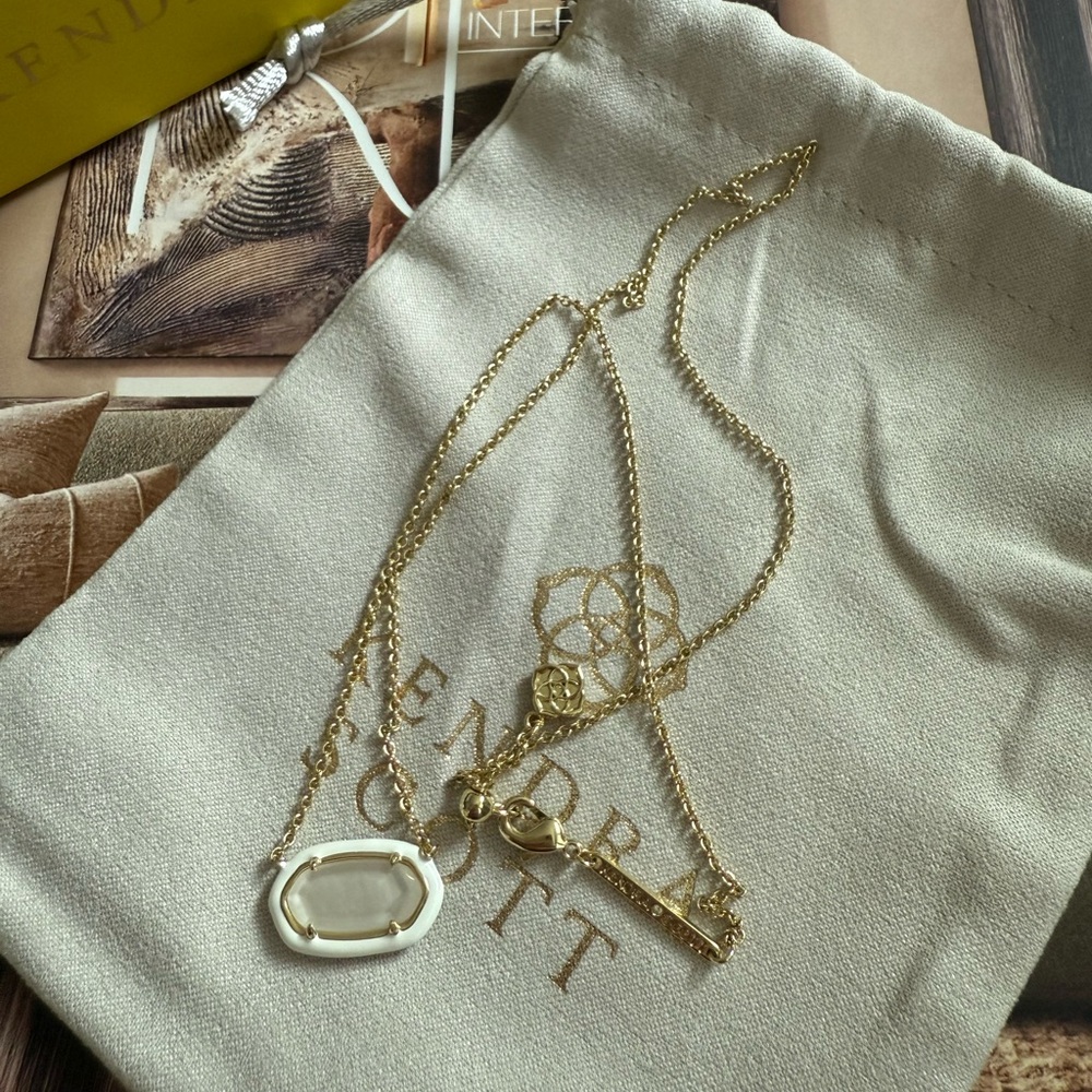 Kendra Scott Elisa Enamel Frame White with Ivory Illusion Pendant Necklace